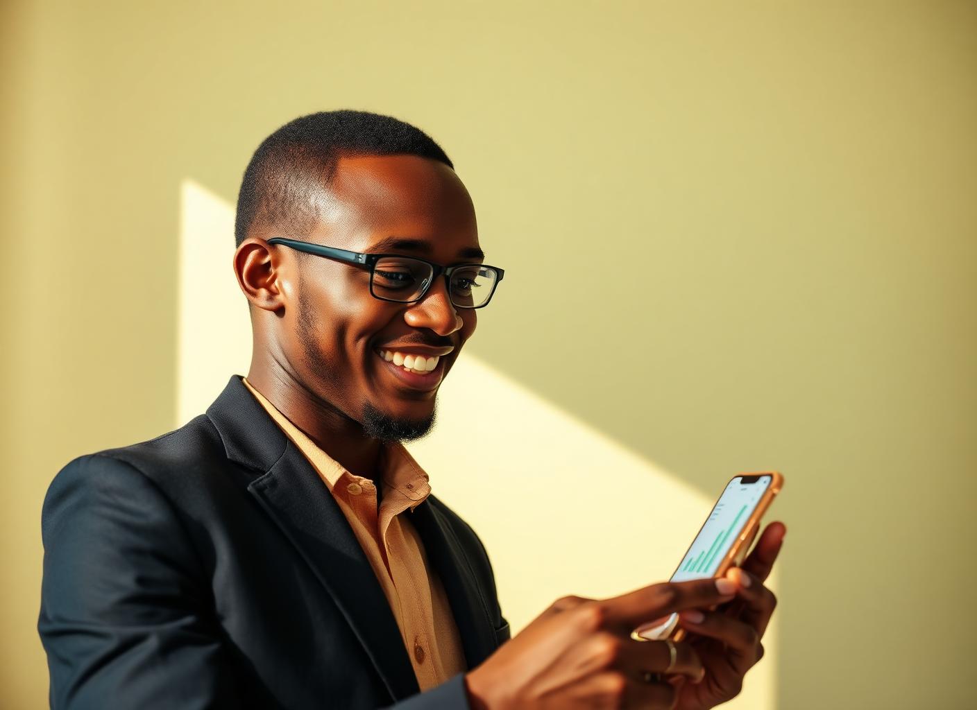 An African entrepreneur checking rising earnings on their phone